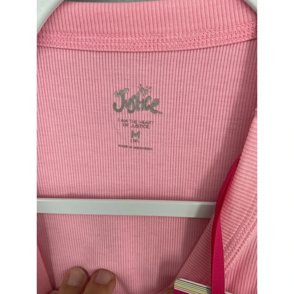 Justice Girls Tank Top Cinch Side Ribbed Pink Sport Club Size M 10